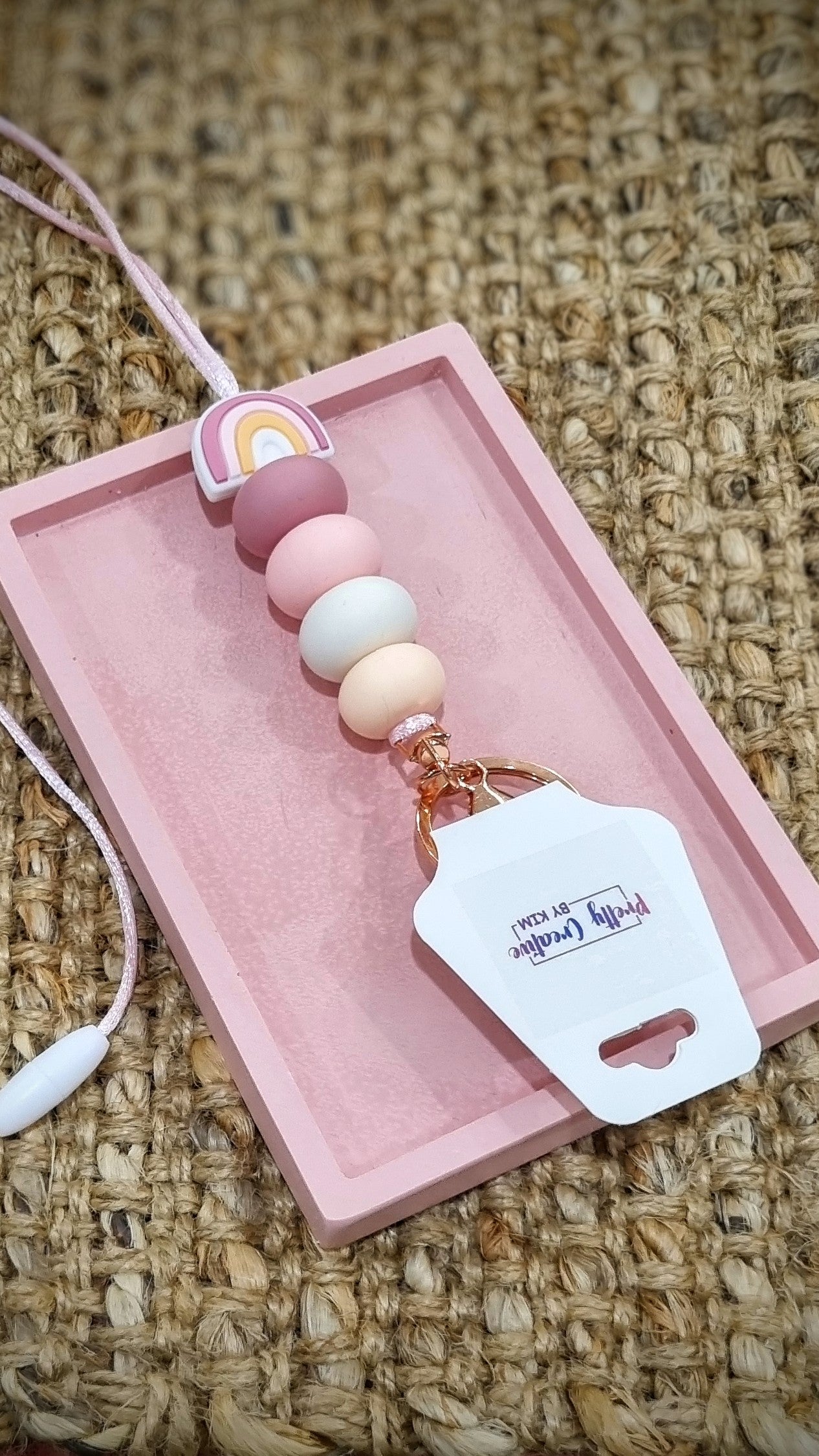 Lanyard- pink & peachy rainbow.