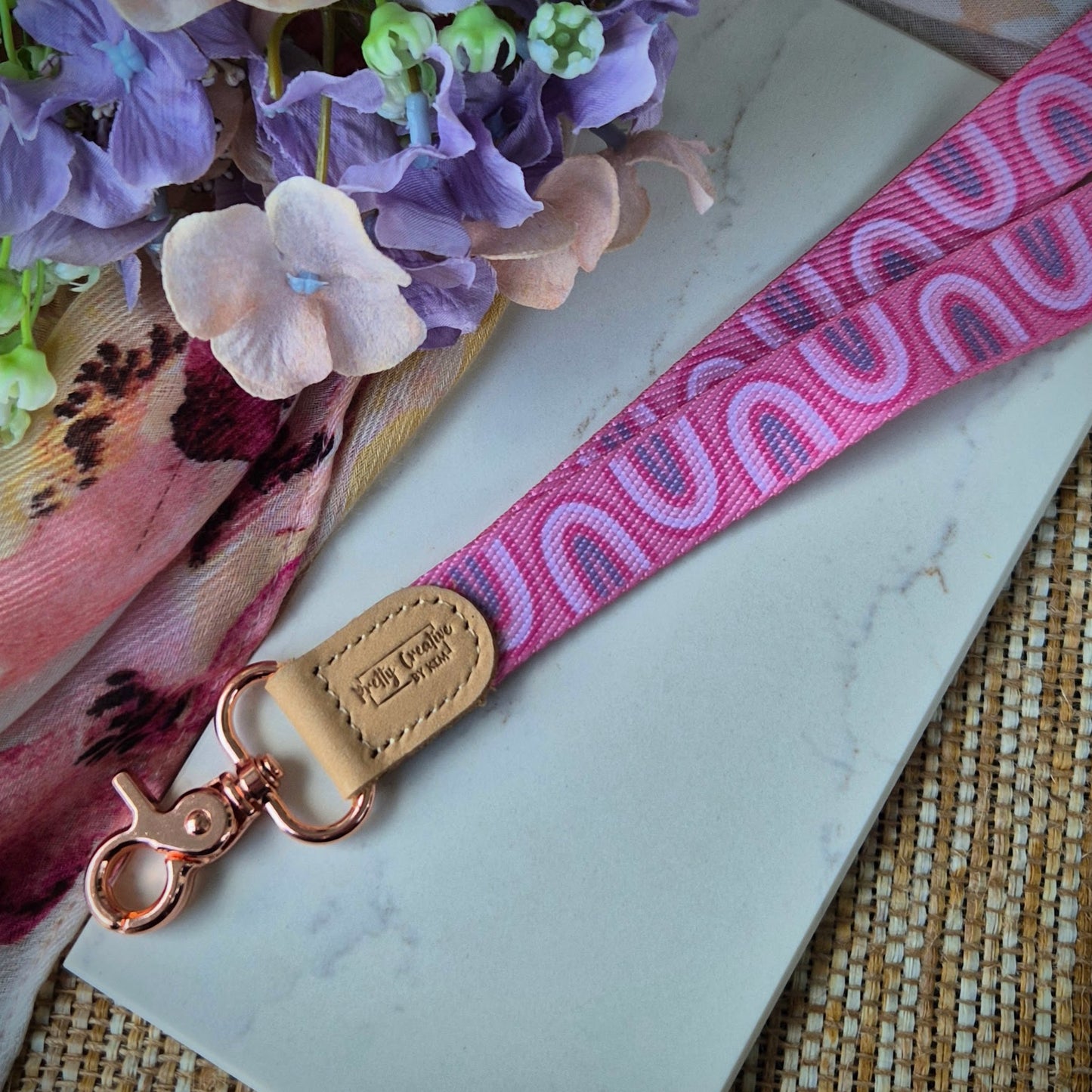 Fabric lanyards with leather detail
