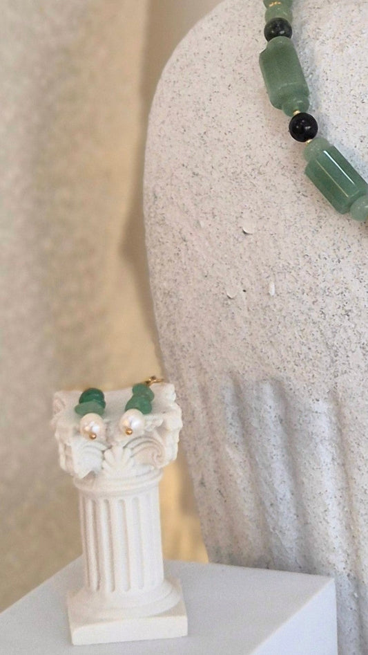 Earrings- Aventurine & Pearl