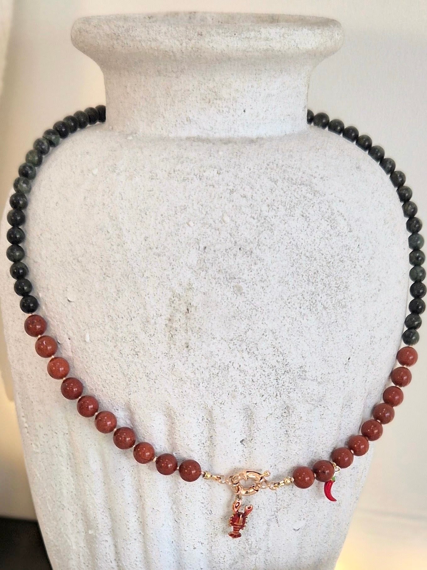 Statement necklace- Coastal Spice Red & Green Jasper