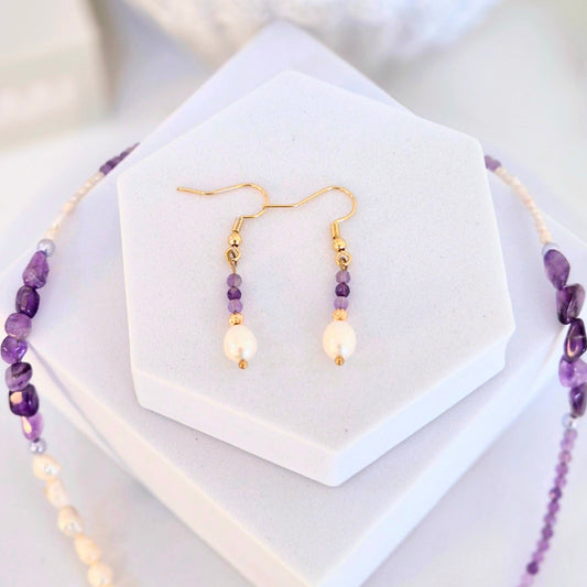 Earrings- Amethyst & Pearl