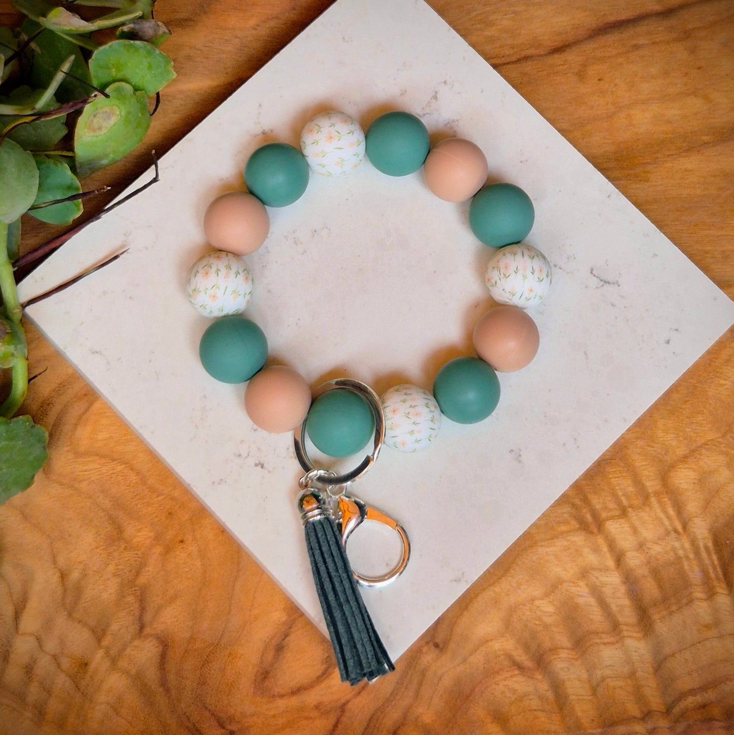 Wristlet- Silicone beaded keychain wristlet