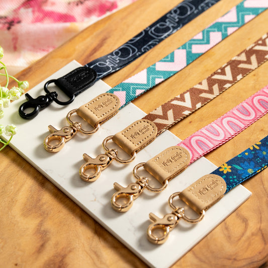 Fabric lanyards with leather detail