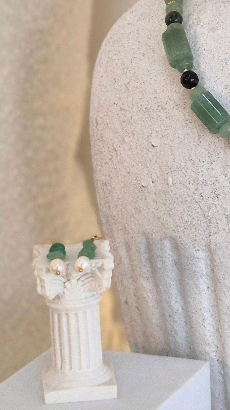 Earrings- Aventurine & Pearl