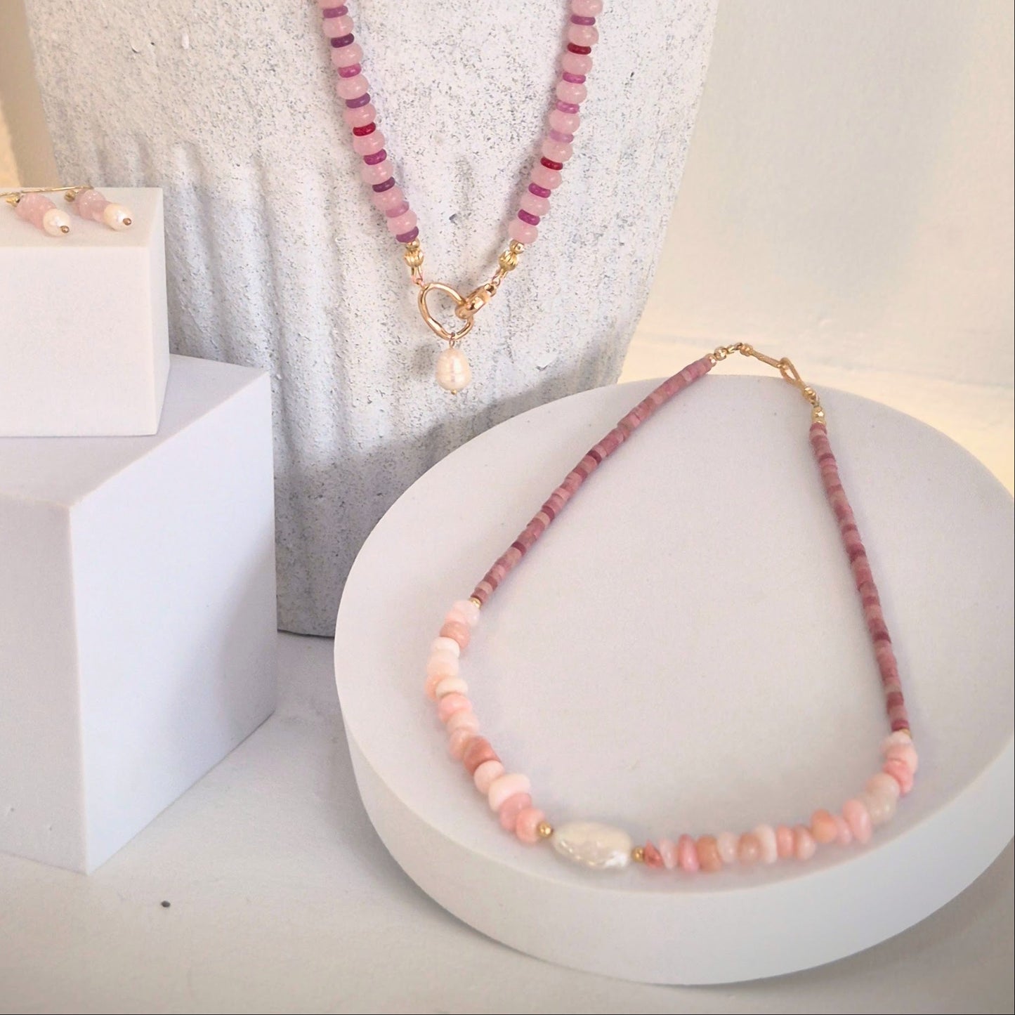 Statement necklace- Rose Quartz Pearl