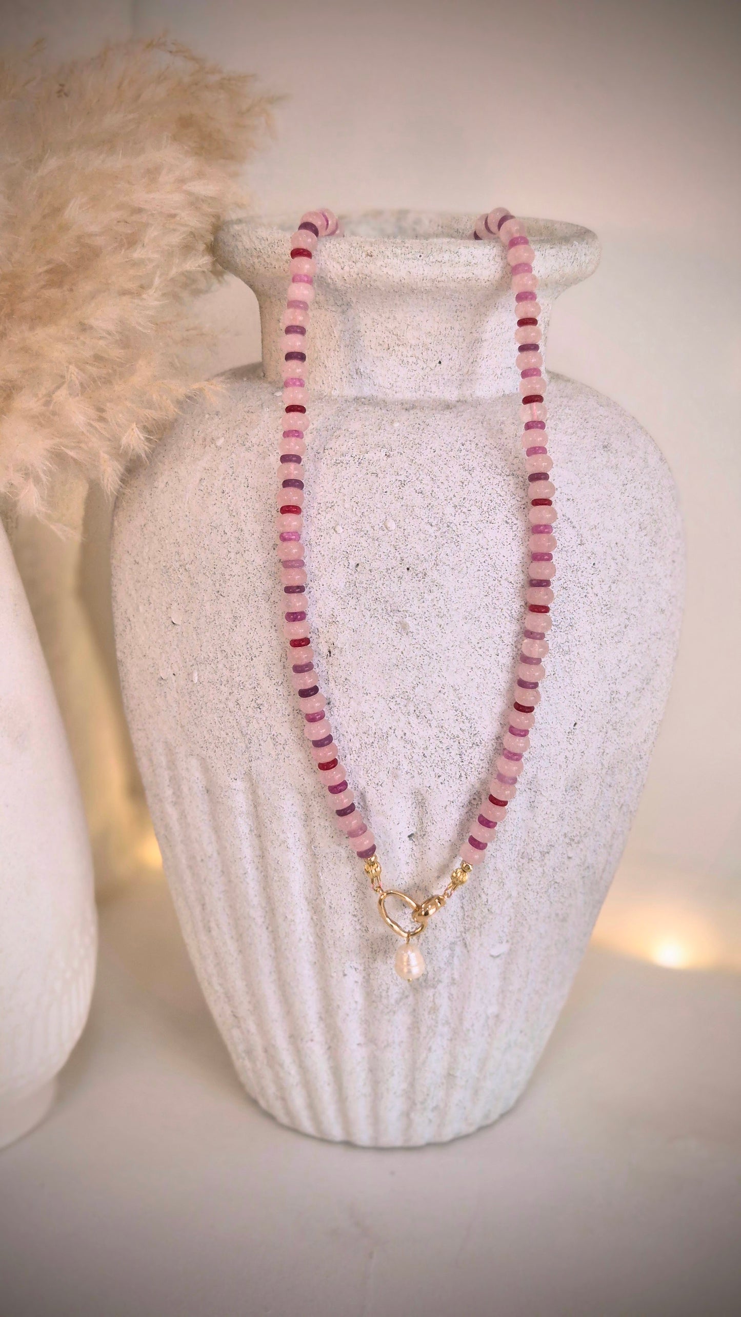 Statement necklace- Rose Quartz Pearl