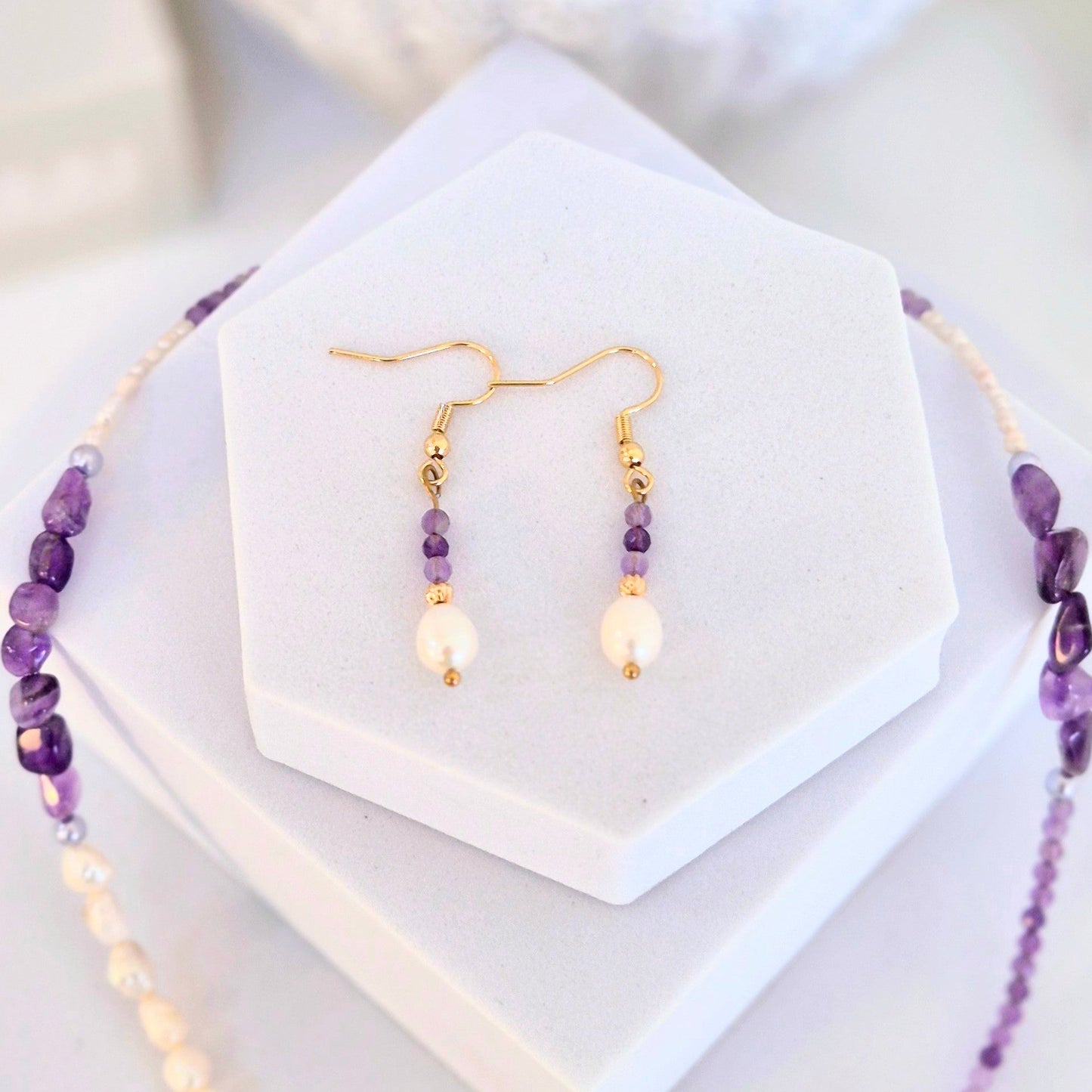 Earrings- Amethyst & Pearl
