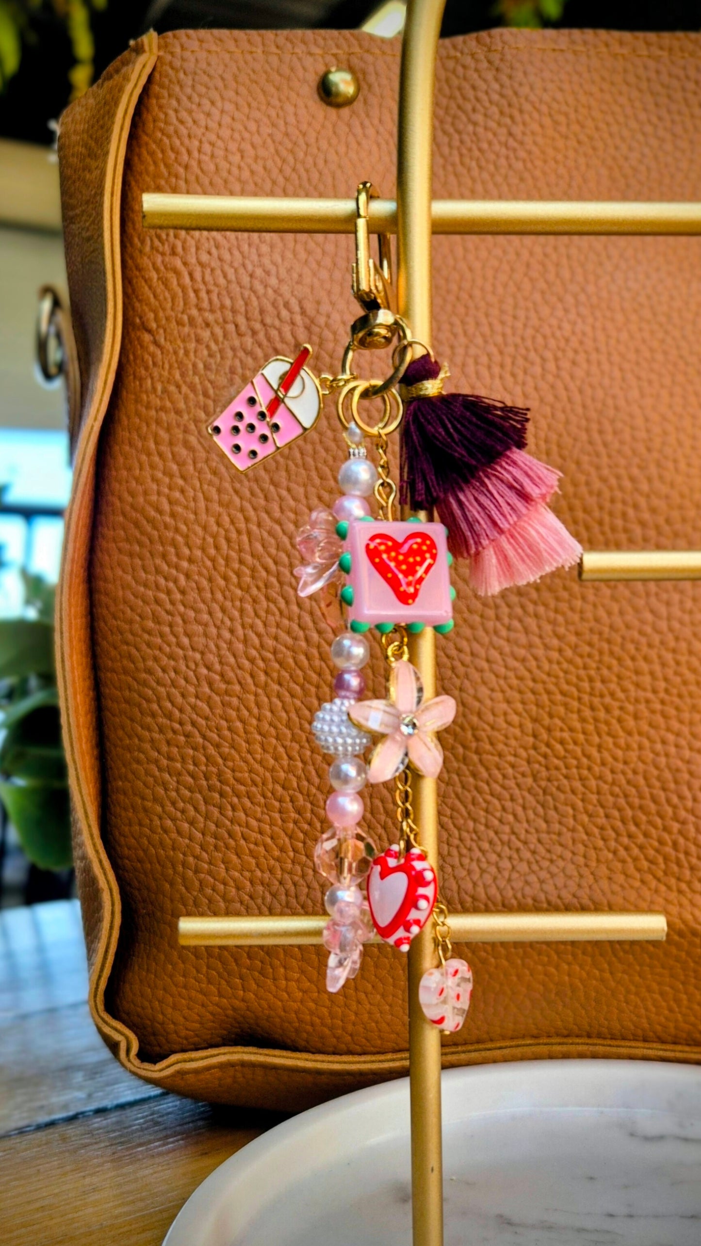 Charm keychain- strawberry boba