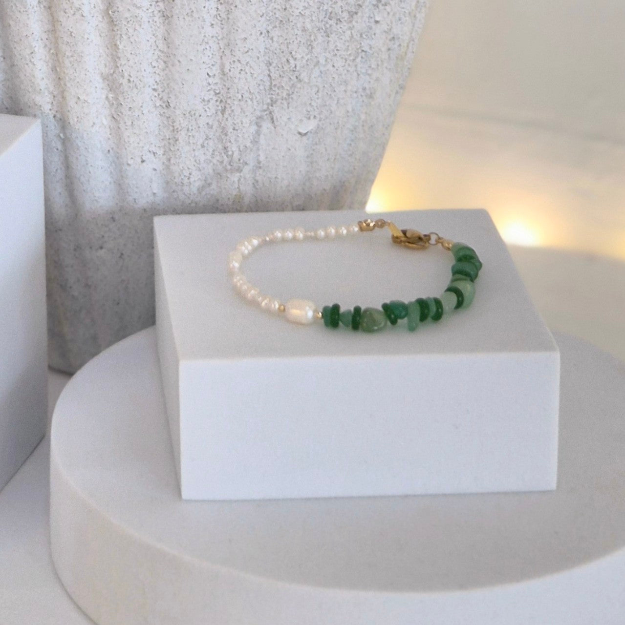 Statement bracelet- Aventurine & Pearl