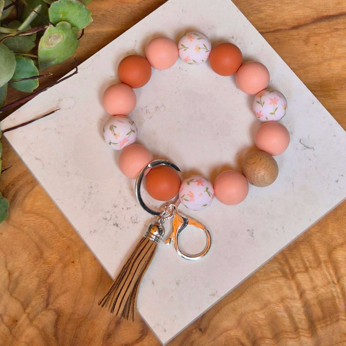 Wristlet- Silicone beaded keychain wristlet