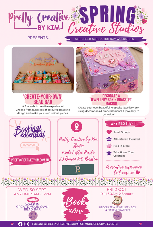 💜 SOLD OUT 💜School holiday creative events for kids- Book for jewellery box decorating & jewellery making