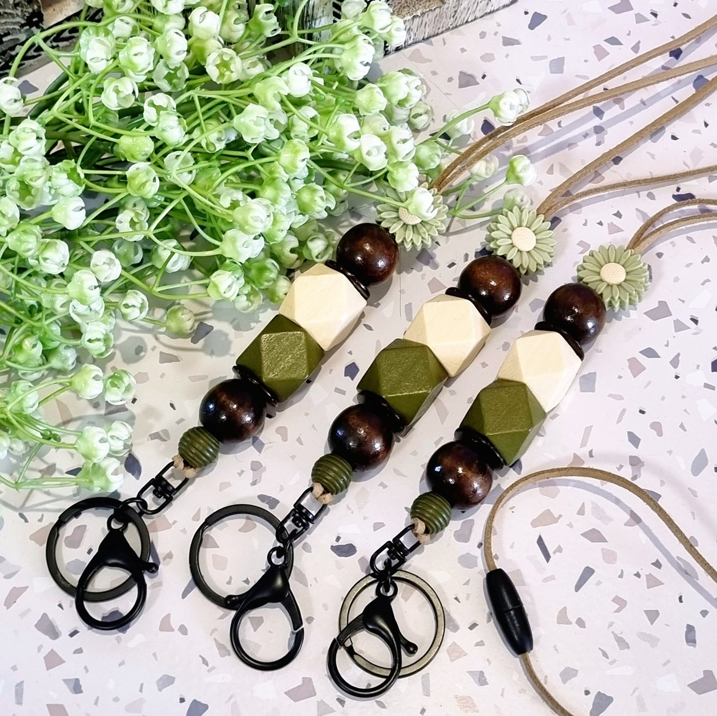 Lanyard and keyring- Olive flower